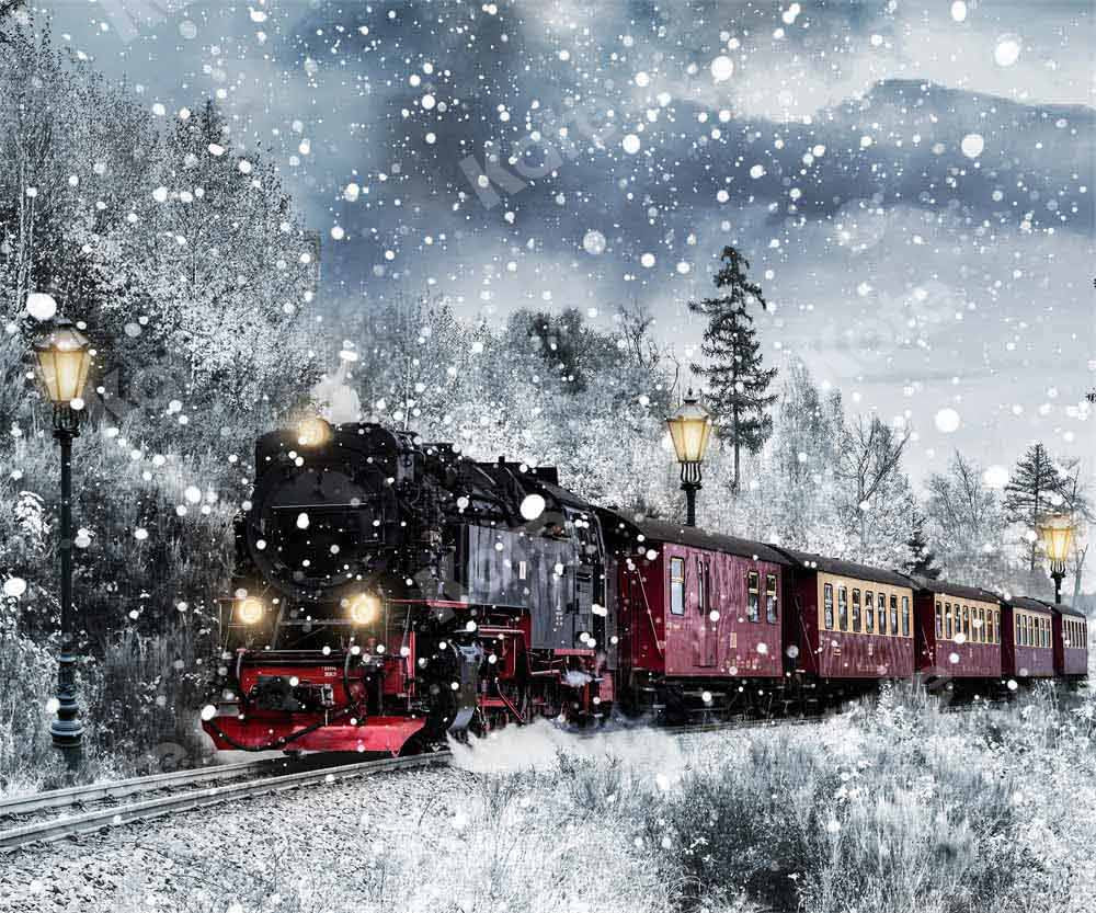 Kate Winter Snowy Train Backdrop Designed by Chain Photography -UK