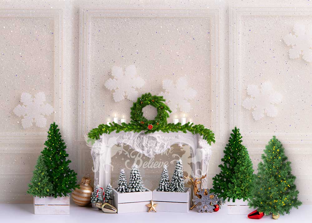Kate Christmas Fireplace Glitter Ornate Wall Backdrop Designed by Mini MakeBelieve -UK