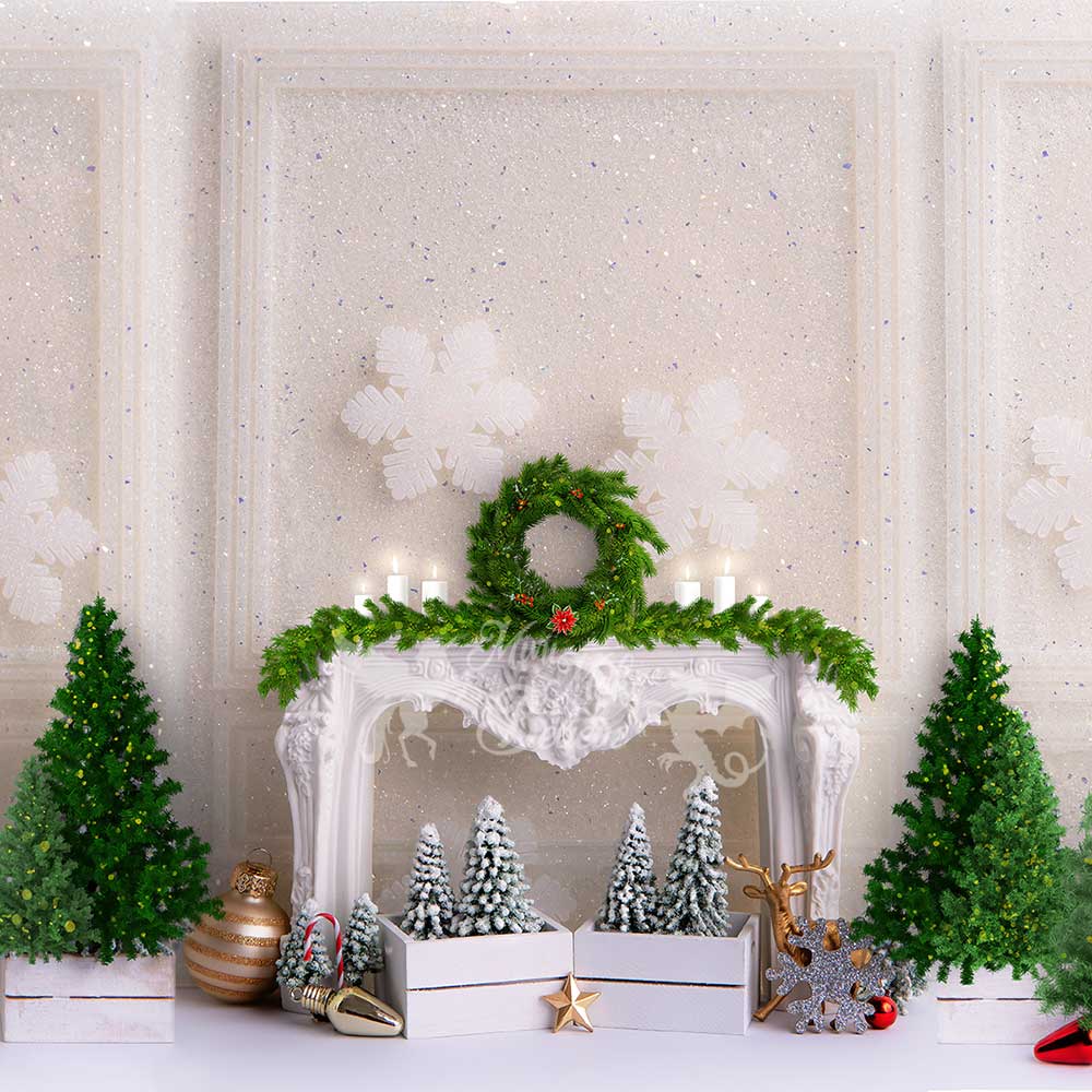 Kate Christmas Fireplace Glitter Ornate Wall Backdrop Designed by Mini MakeBelieve -UK