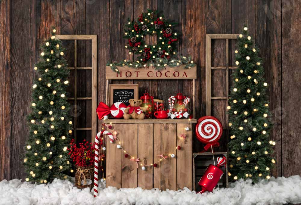 Kate Christmas Hot Cocoa Wooden Winter Backdrop Designed by Emetselch