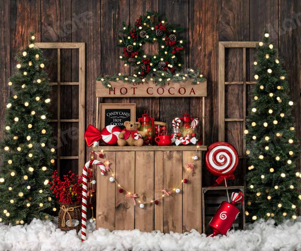 Kate Christmas Hot Cocoa Wooden Winter Backdrop Designed by Emetselch