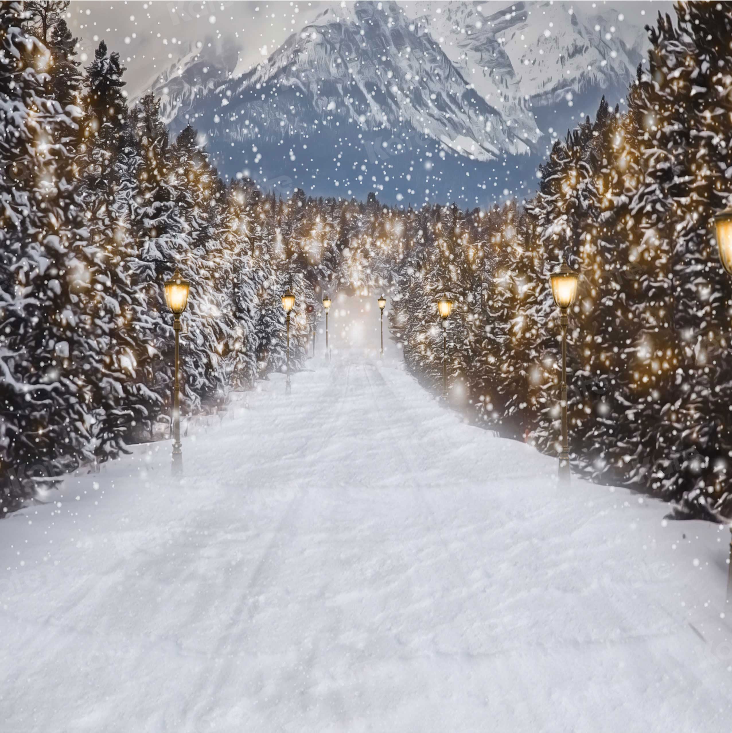 Kate Winter Snowy Christmas Trees Road Backdrop for Photography -UK