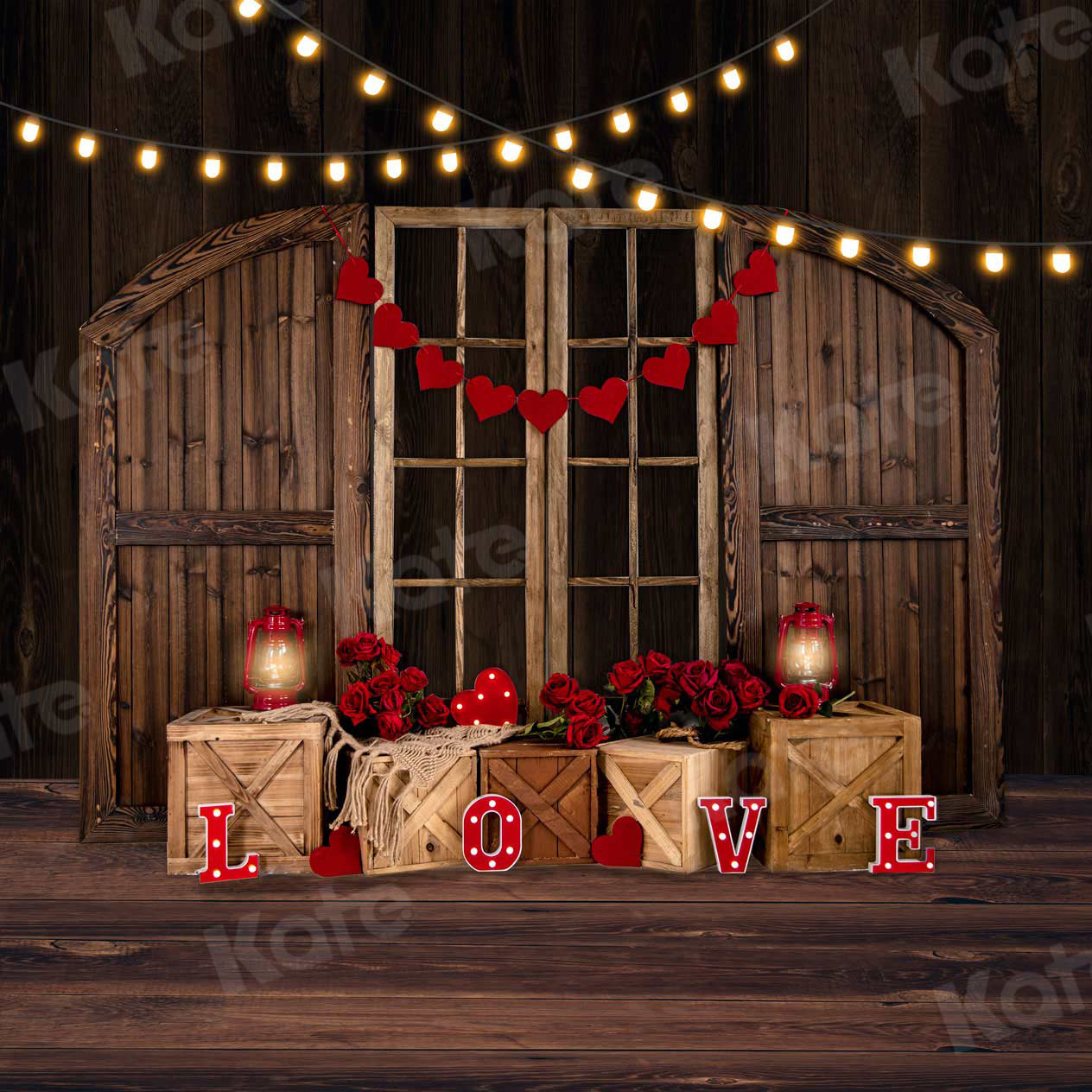 Kate Valentine's day Rose Wood Barn Door Backdrop for Photography -UK