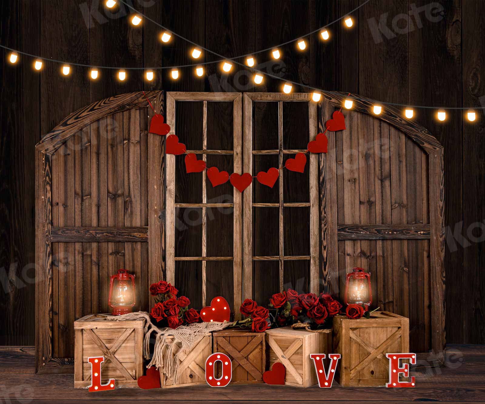 Kate Valentine's day Rose Wood Barn Door Backdrop for Photography -UK
