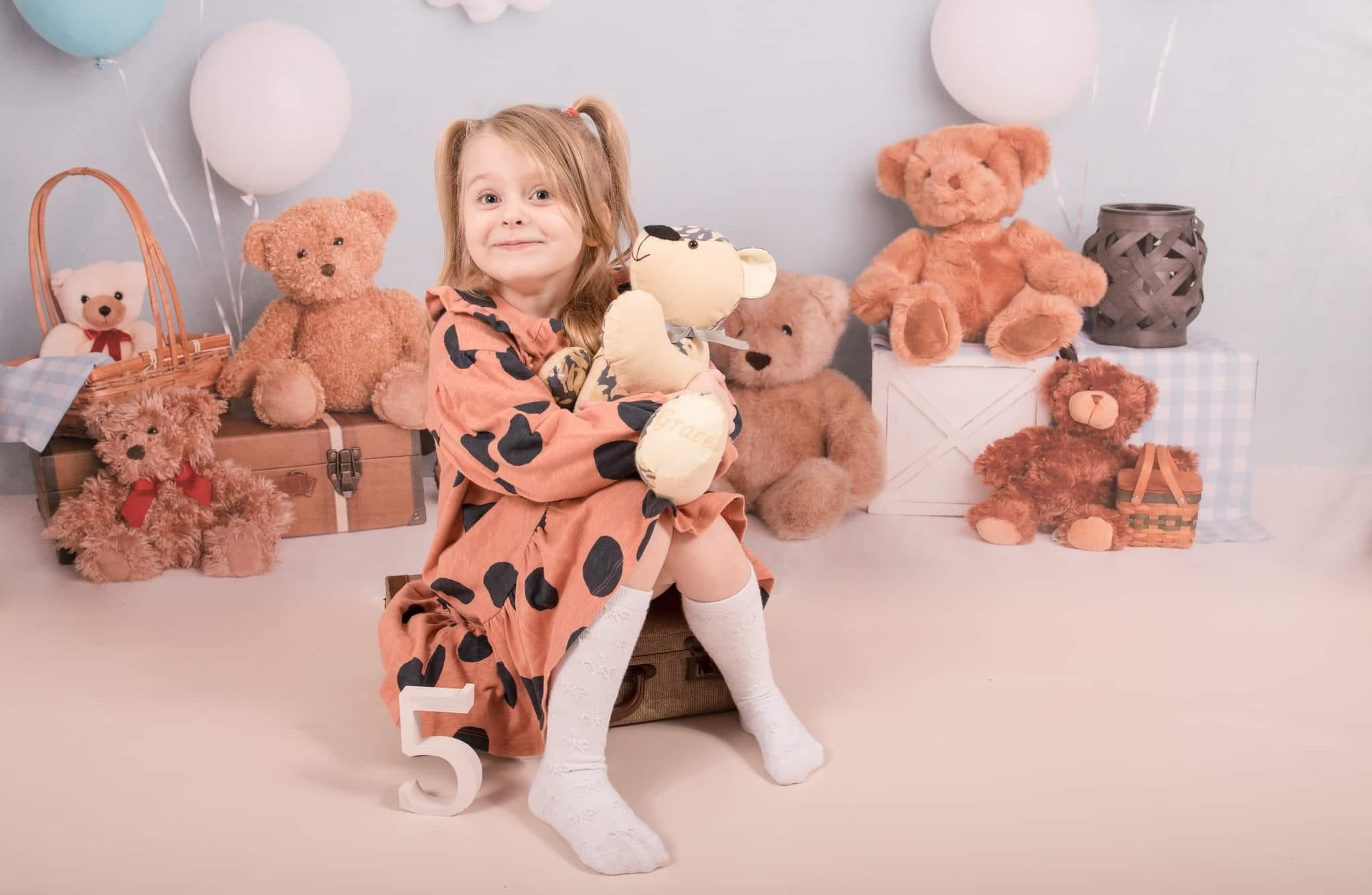 Kate Blue Teddy Bear Birthday Picnic Children Backdrop Designed by Melissa King -UK