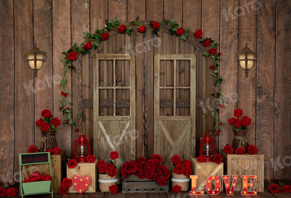 Kate Valentine's Day Rose Romance Barn Door Backdrop Designed by Emetselch -UK