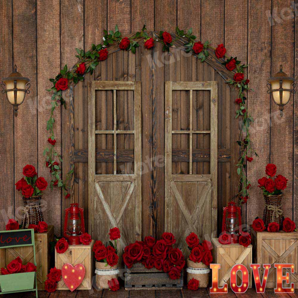 Kate Valentine's Day Rose Romance Barn Door Backdrop Designed by Emetselch -UK
