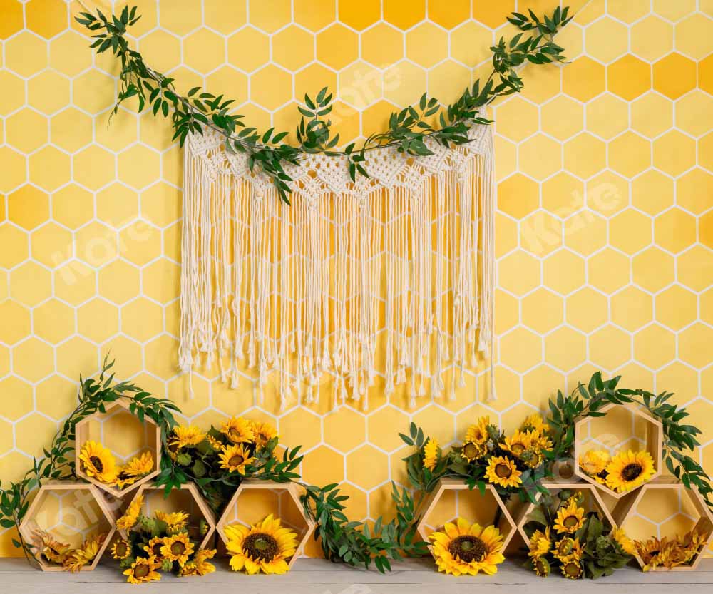 Kate Honeycomb Yellow Boho Cake Smash Backdrop Designed by Emetselch -UK
