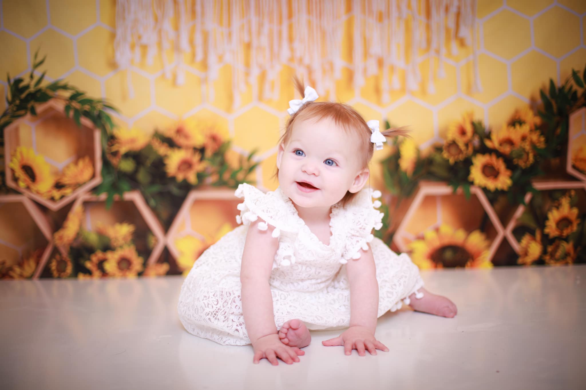 Kate Honeycomb Yellow Boho Cake Smash Backdrop Designed by Emetselch -UK