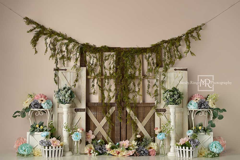 Kate Rustic Pastel Spring Floral Backdrop Designed by Mandy Ringe Photography