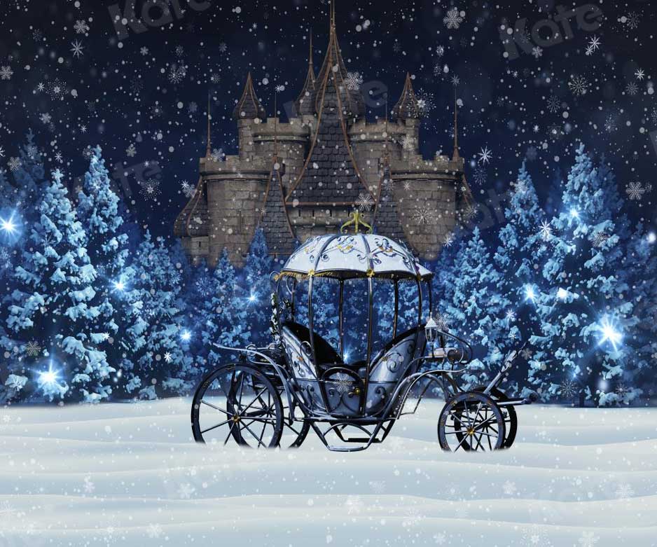 Kate Winter Snowy Night Carriage Castle Backdrop for Photography -UK