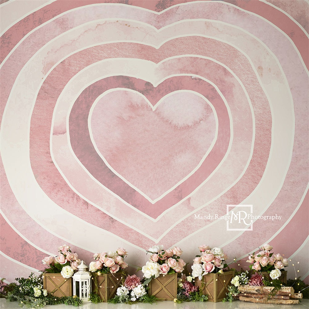 Kate Watercolor Valentine Heart Roses Backdrop Designed by Mandy Ringe Photography -UK