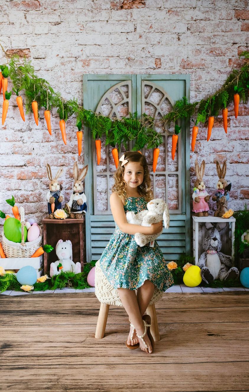 Kate Easter Bunny Carrot Brick Backdrop Designed by Emetselch
