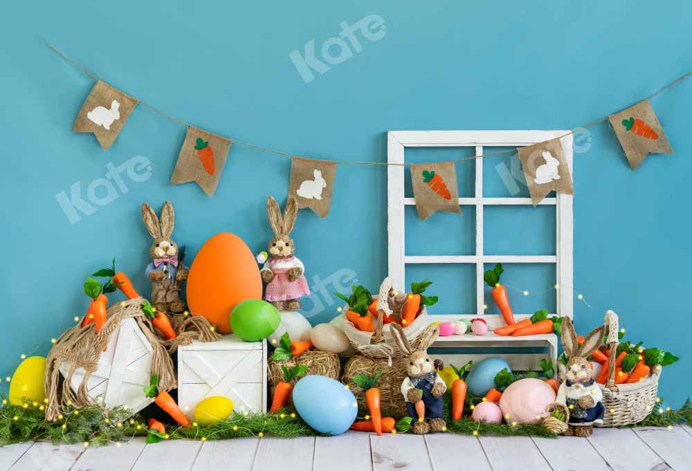 Kate Easter Bunny Carrot Blue Backdrop Designed by Emetselch -UK