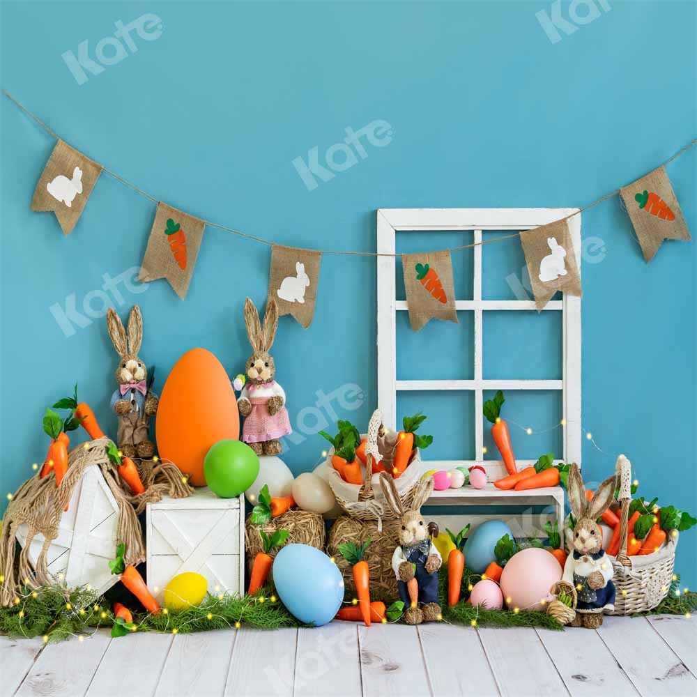 Kate Easter Bunny Carrot Blue Backdrop Designed by Emetselch -UK