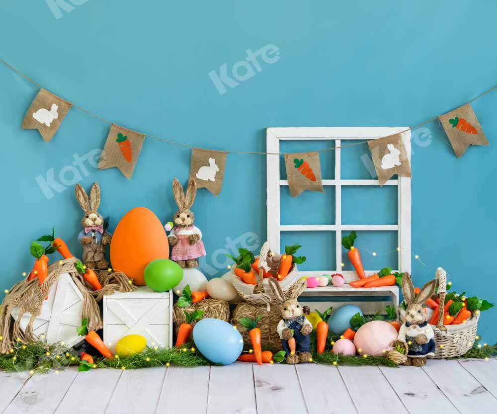 Kate Easter Bunny Carrot Blue Backdrop Designed by Emetselch -UK