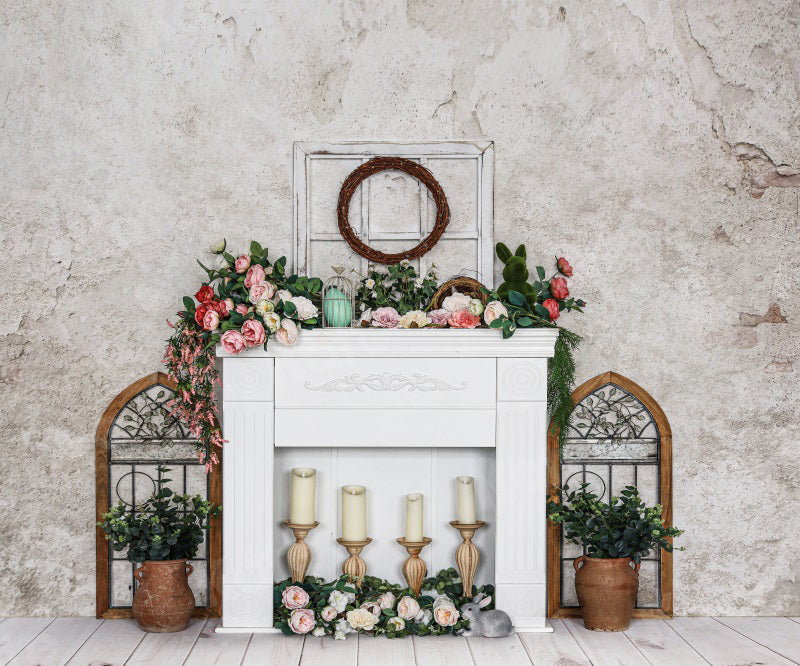 Kate Spring/Easter Flowers Fireplace Backdrop for Photography -UK