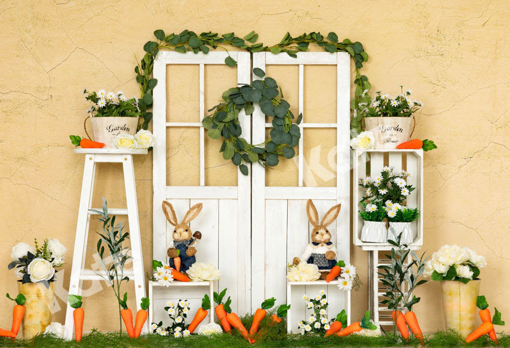 Kate Easter Bunny Yellow Cracked Wall Backdrop Designed by Emetselch -UK