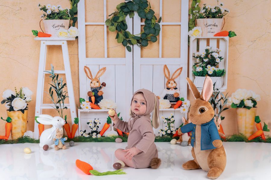 Kate Easter Bunny Yellow Cracked Wall Backdrop Designed by Emetselch -UK