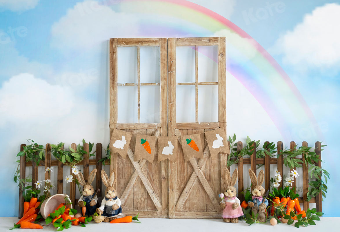 Kate Easter Rainbow Bunny Barn Door Backdrop for Photography -UK
