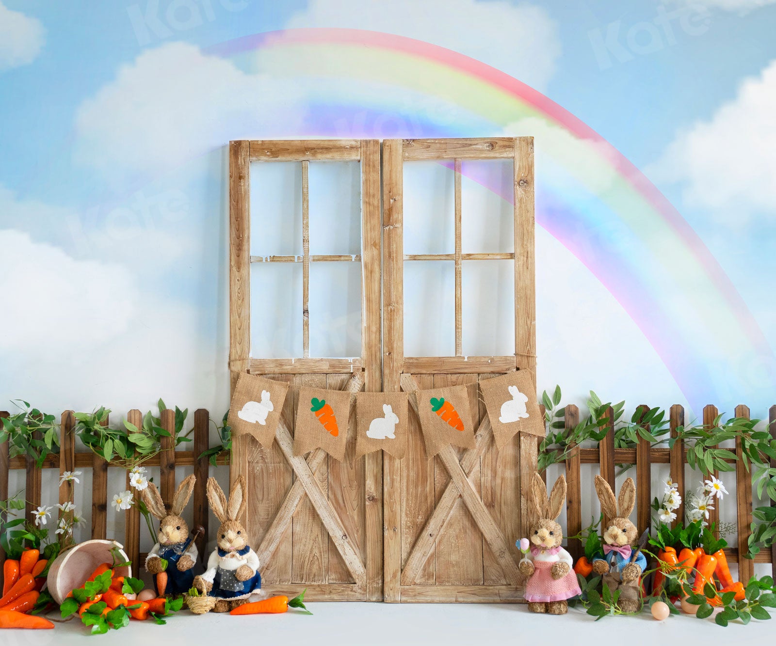 Kate Easter Rainbow Bunny Barn Door Backdrop for Photography -UK
