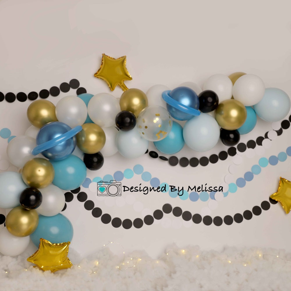 Kate Space Blue Gold Balloons Backdrop Designed by Melissa King -UK