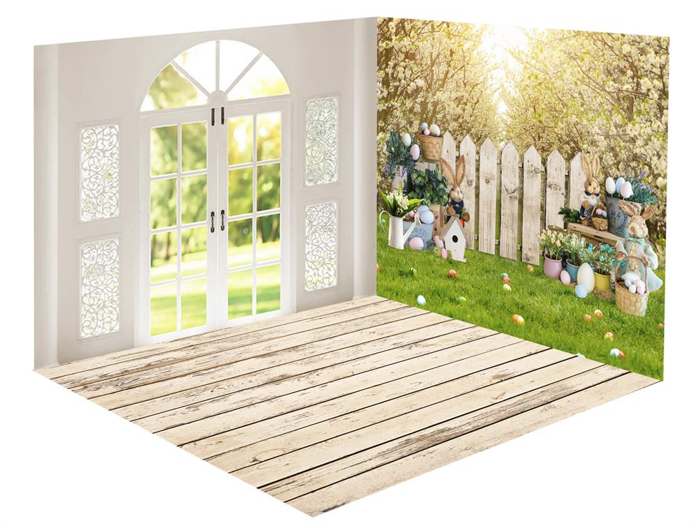 Kate Spring White Arch Easter Bunny Fence Flower Tree Room Set -UK