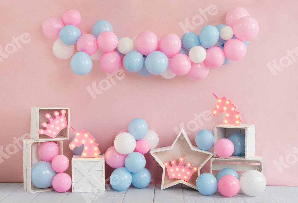Kate Unicorn Balloon Birthday Pink Backdrop Designed by Emetselch -UK