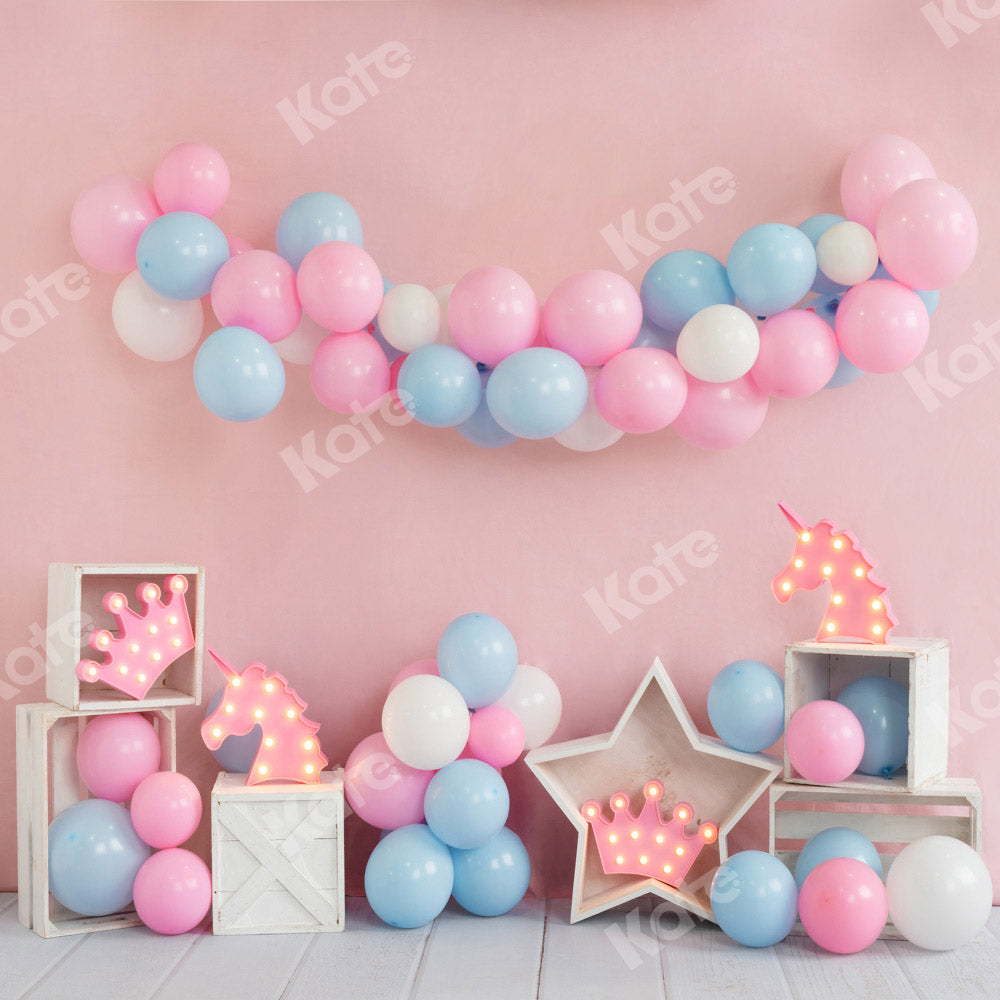 Kate Unicorn Balloon Birthday Pink Backdrop Designed by Emetselch -UK