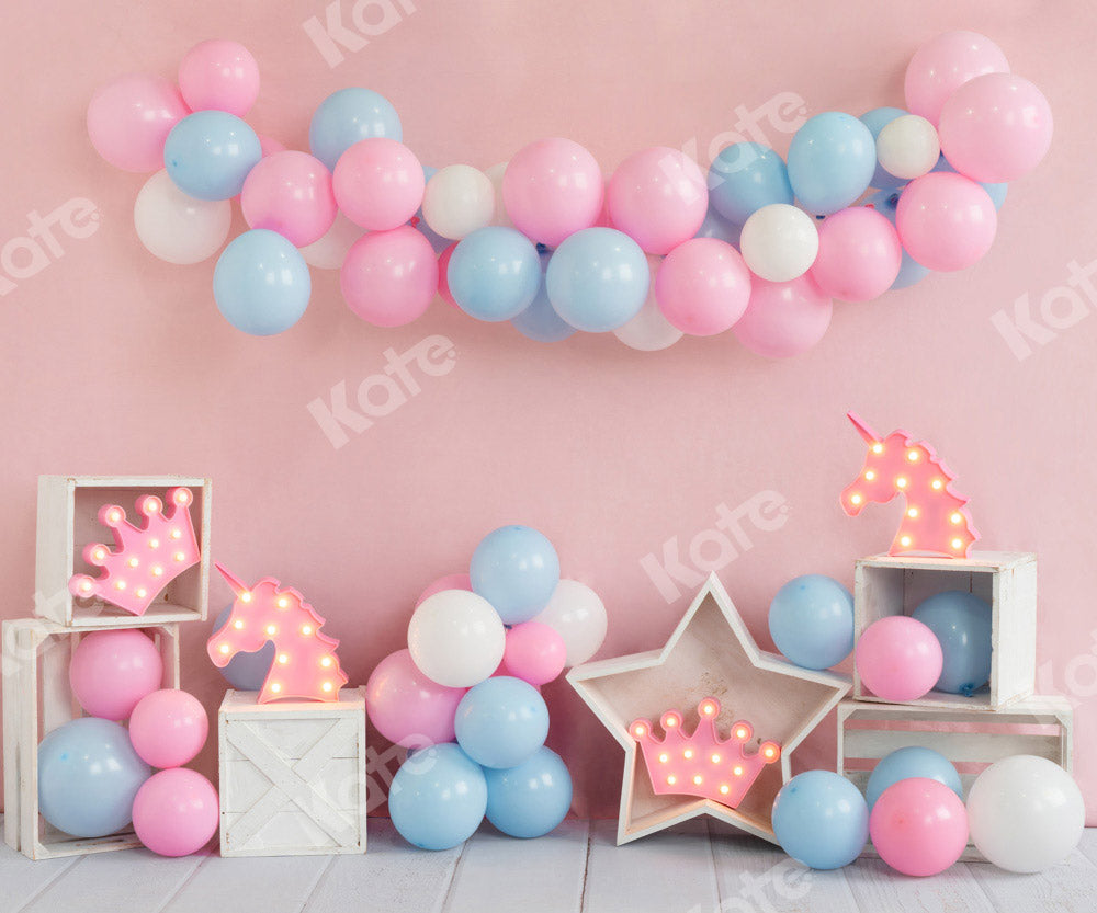 Kate Unicorn Balloon Birthday Pink Backdrop Designed by Emetselch -UK
