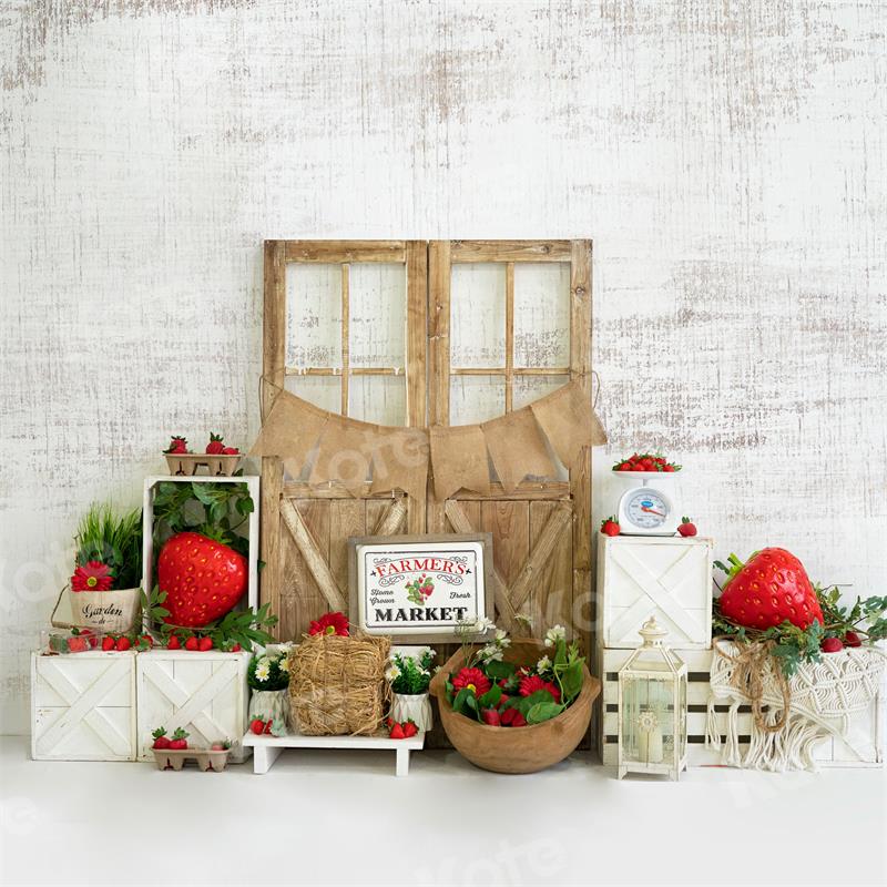 Kate Summer Strawberry Wooden Door Backdrop for Photography -UK