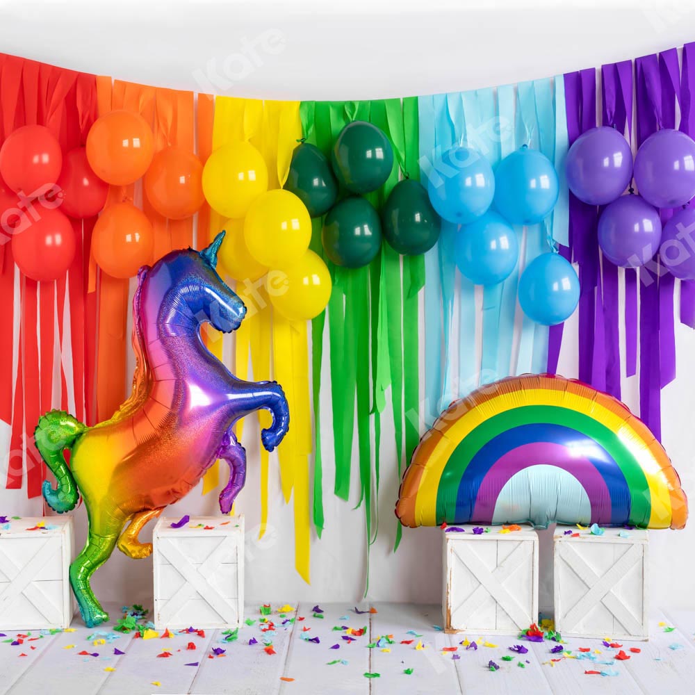 Kate Rainbow Unicorn Birthday Balloon Backdrop Designed by Emetselch -UK
