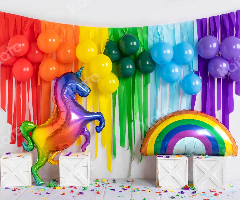 Kate Rainbow Unicorn Birthday Balloon Backdrop Designed by Emetselch -UK