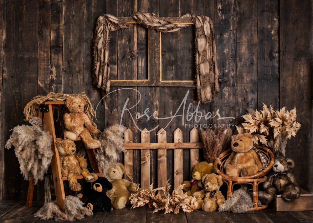 Kate Cute Bear Wooden House Children Backdrop Designed By Rose Abbas -UK