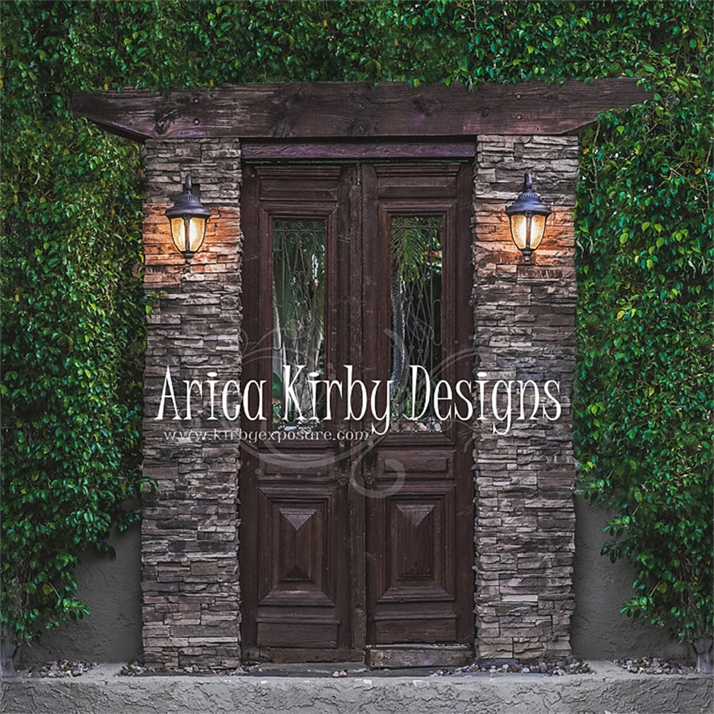 Kate Wood Door Brick Green Plants Backdrop designed by Arica Kirby -UK