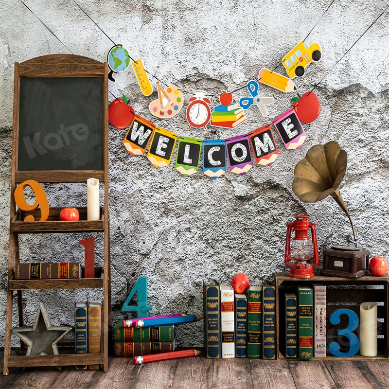 Kate Retro School Book Cement Brick Wall Backdrop for Photography -UK