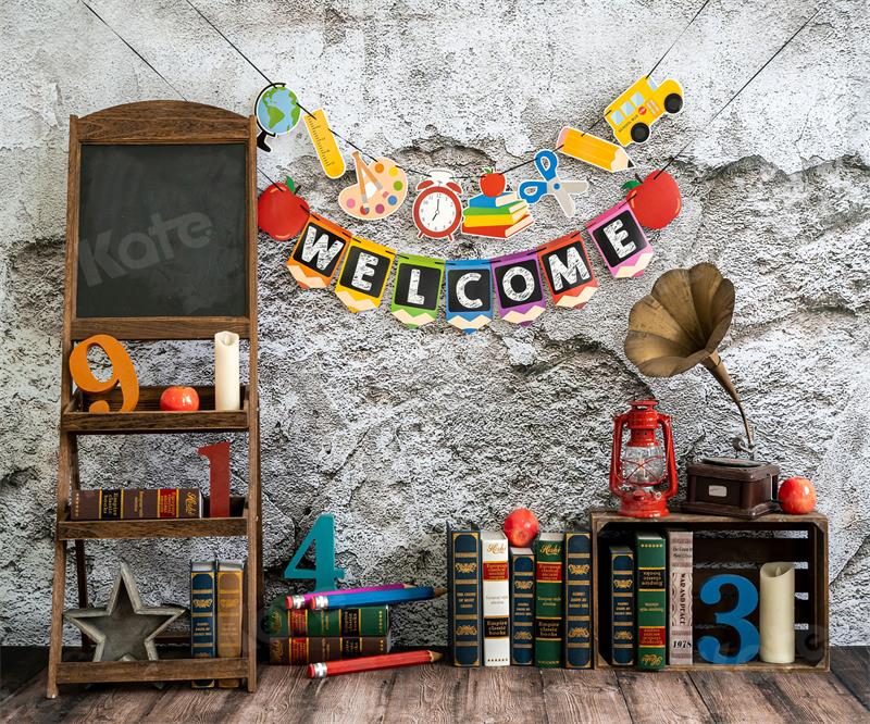 Kate Retro School Book Cement Brick Wall Backdrop for Photography -UK