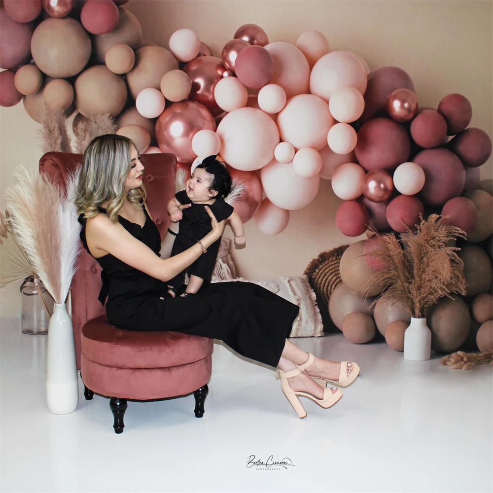 Kate Beige Boho Balloons Pillows Backdrop Designed by Mandy Ringe Photography