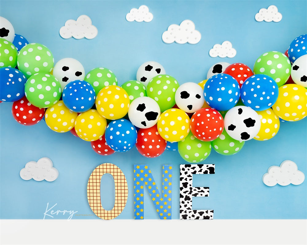 Kate 1st Birthday Toy Story Balloons Backdrop Designed by Kerry Anderson -UK