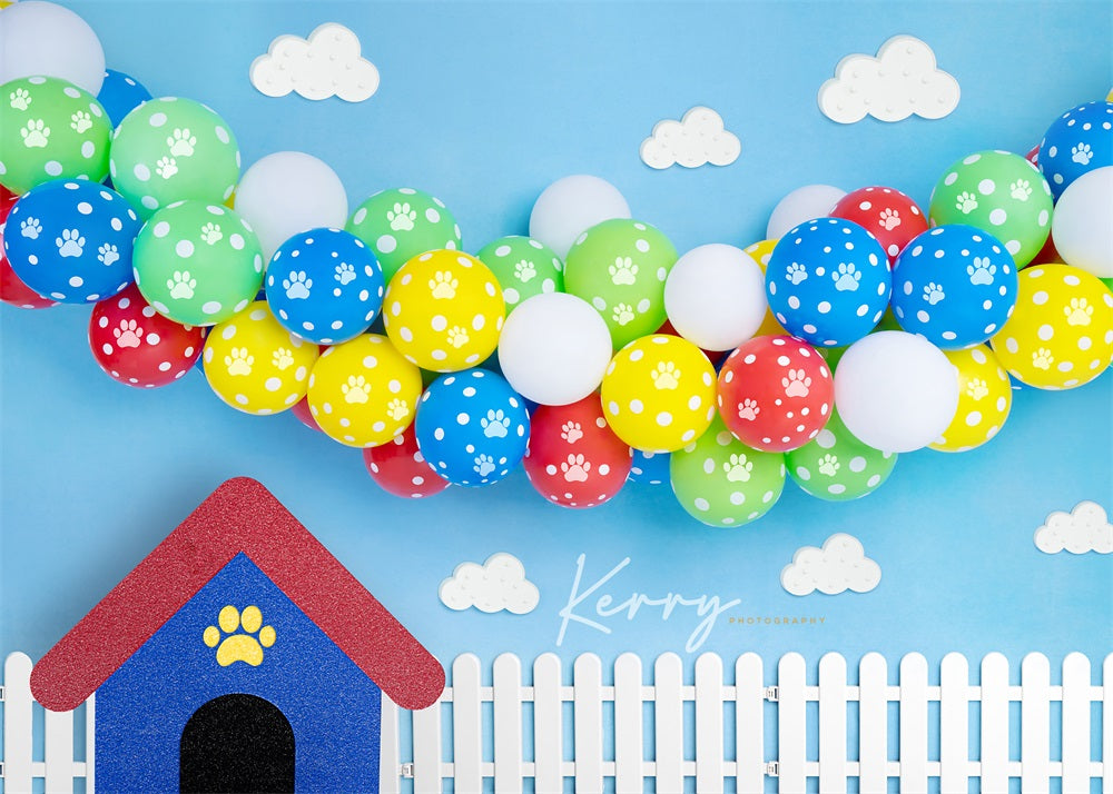 Kate Paw Theme Balloons Backdrop for Photography Designed by Kerry Anderson -UK