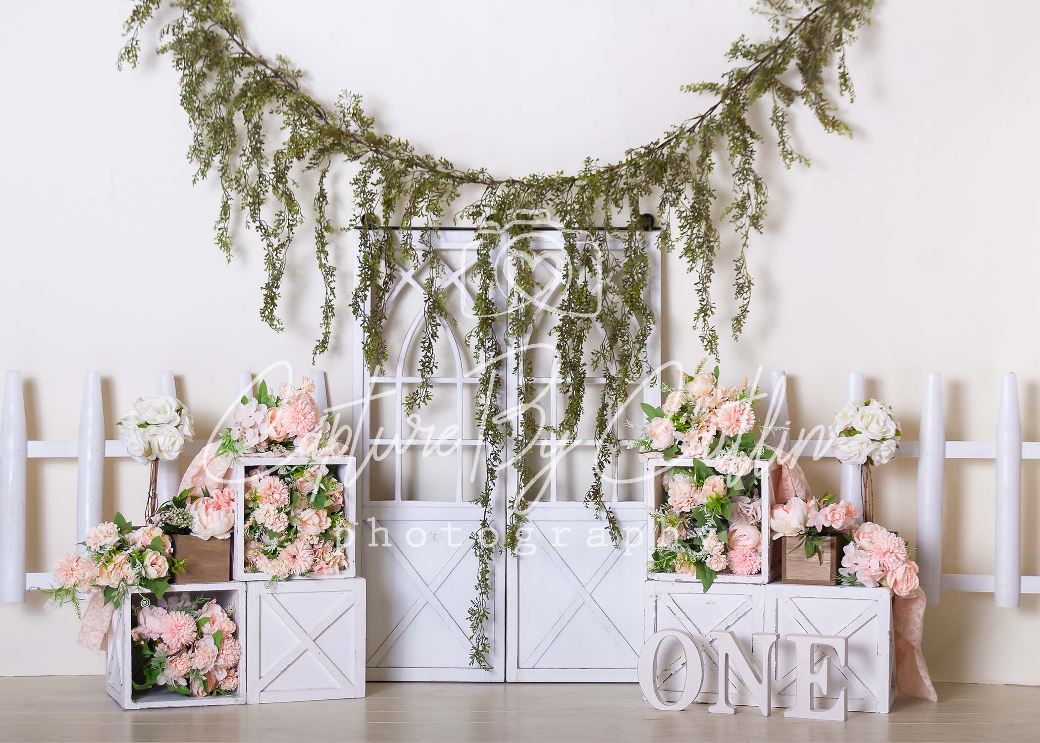 Kate Spring Peach Floral Garland Backdrop Designed by Caitlin Lynch -UK