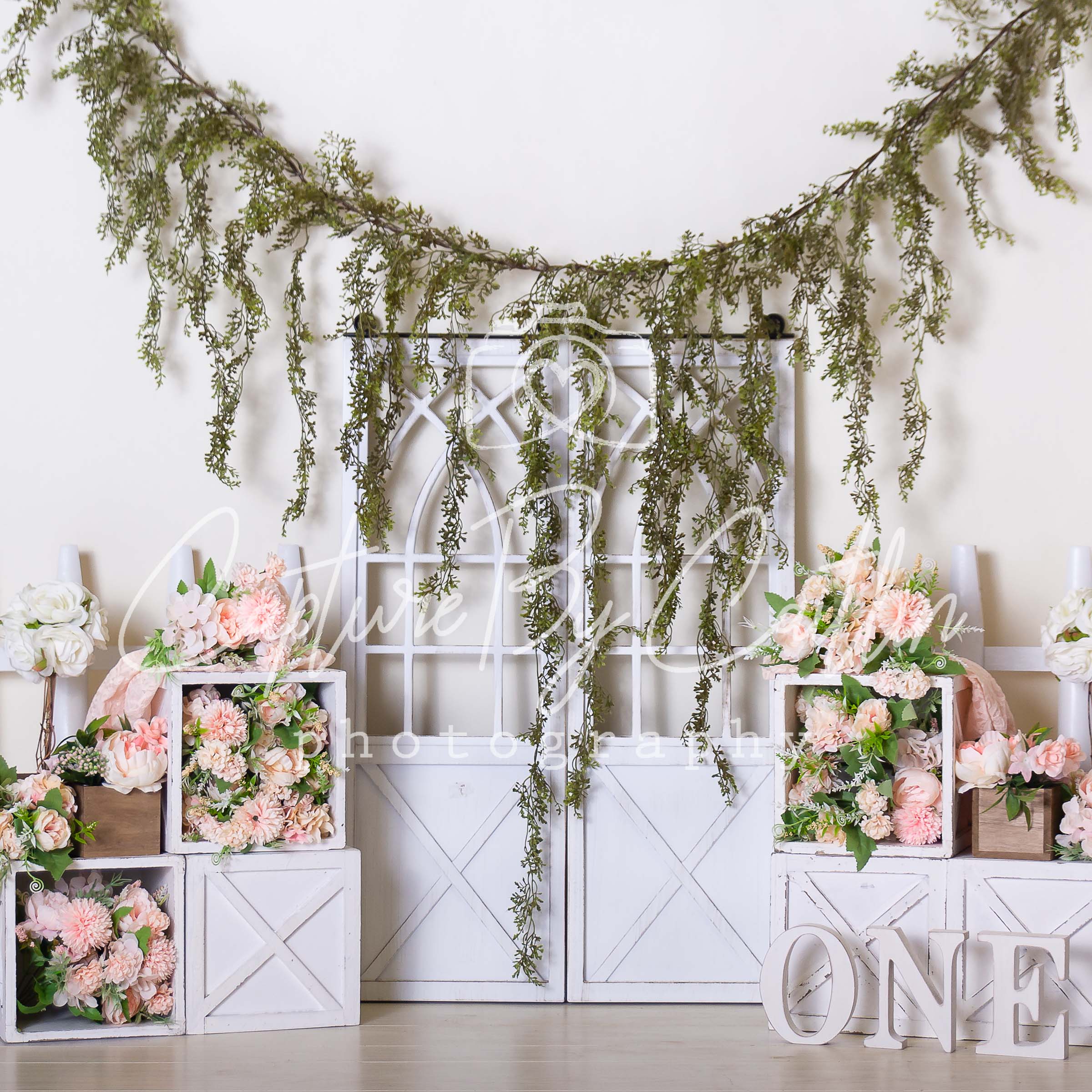 Kate Spring Peach Floral Garland Backdrop Designed by Caitlin Lynch -UK