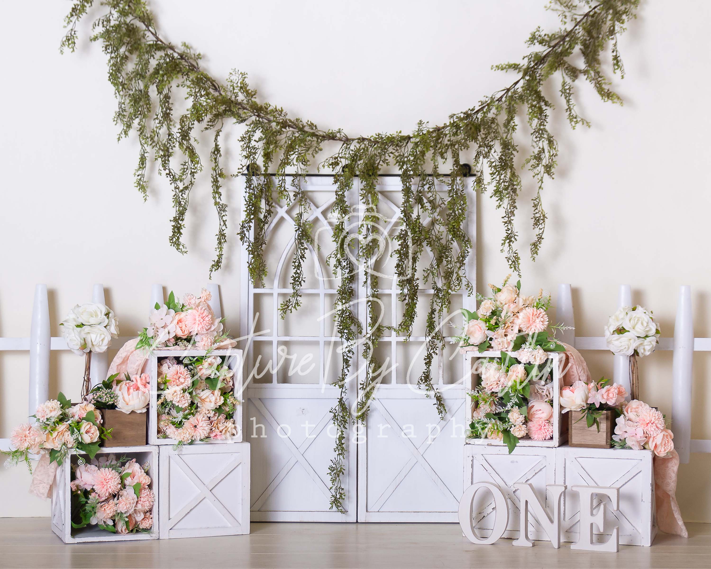 Kate Spring Peach Floral Garland Backdrop Designed by Caitlin Lynch -UK