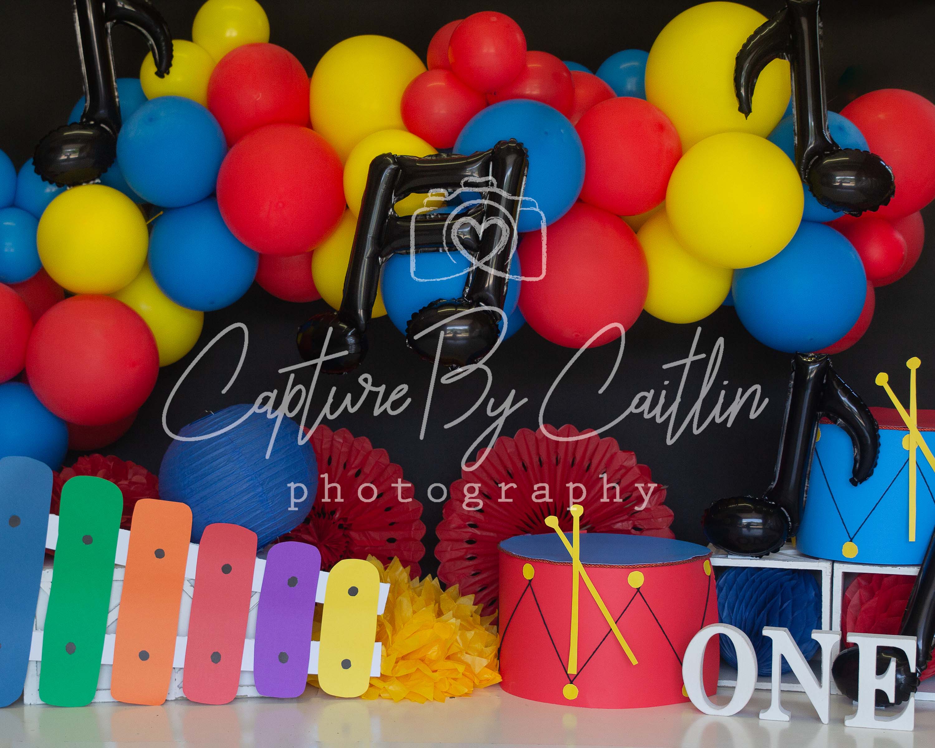 Kate Rainbow Music Balloon Garland Backdrop Designed by Caitlin Lynch -UK