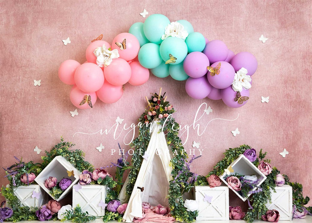 Kate Spring Boho Butterfly Balloons Backdrop Designed by Megan Leigh Photography -UK