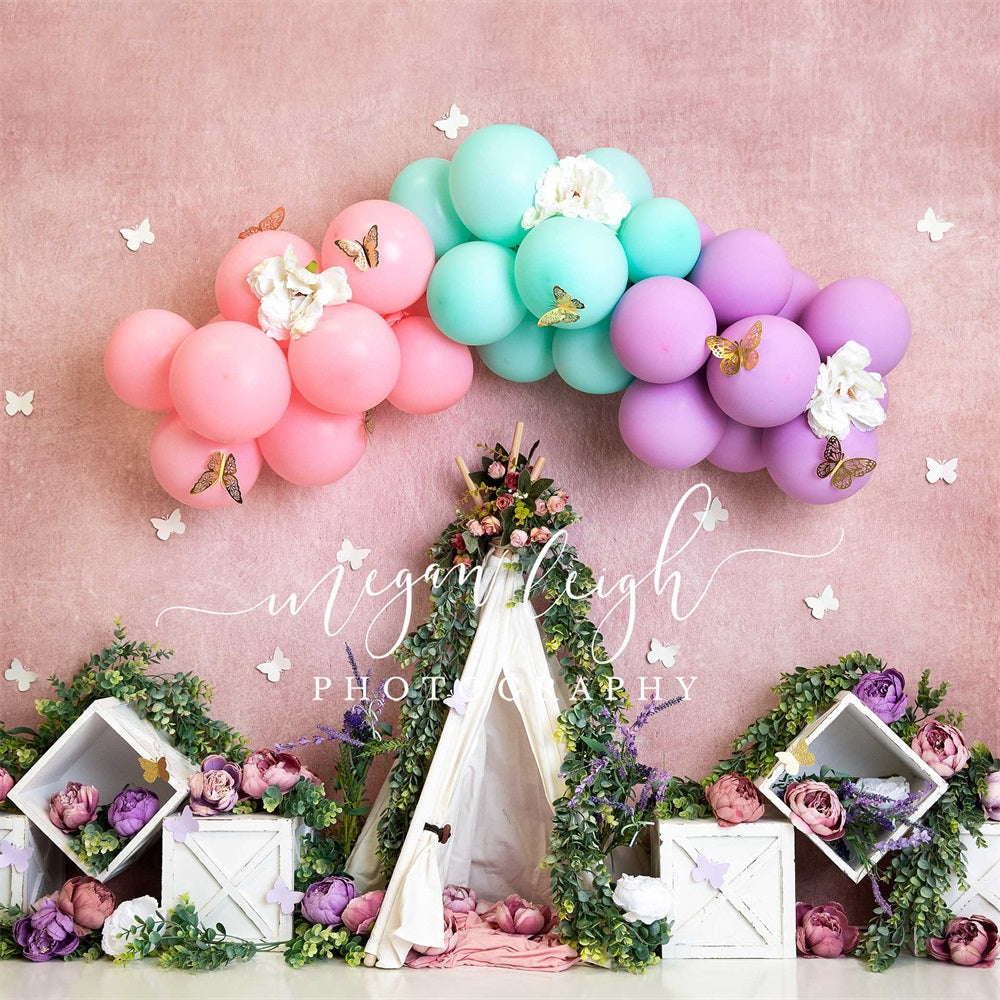 Kate Spring Boho Butterfly Balloons Backdrop Designed by Megan Leigh Photography -UK