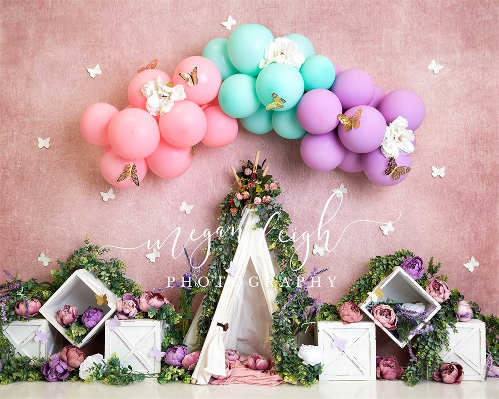Kate Spring Boho Butterfly Balloons Backdrop Designed by Megan Leigh Photography -UK