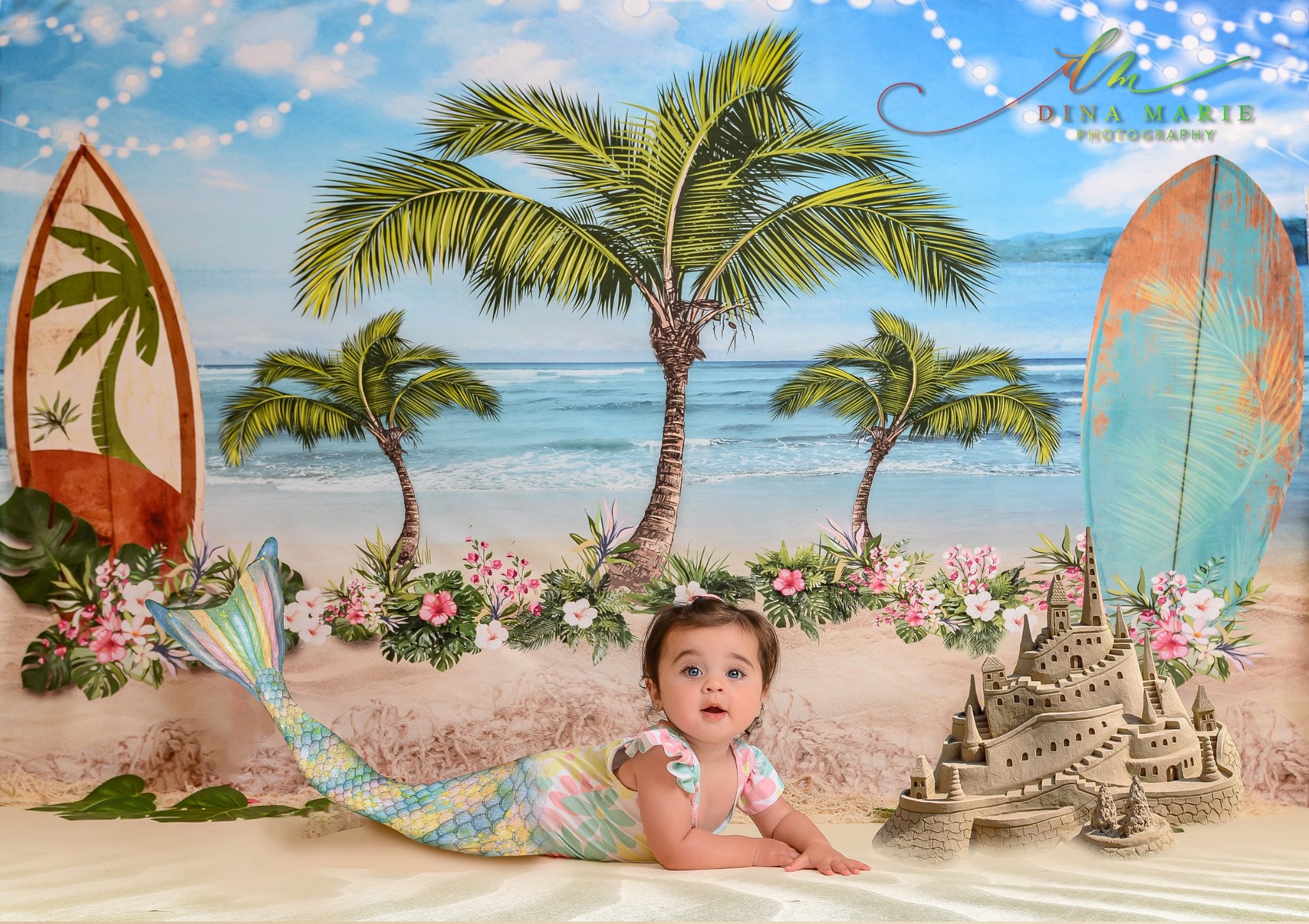Kate Summer Seaside Floral Surfboard Backdrop for Photography -UK