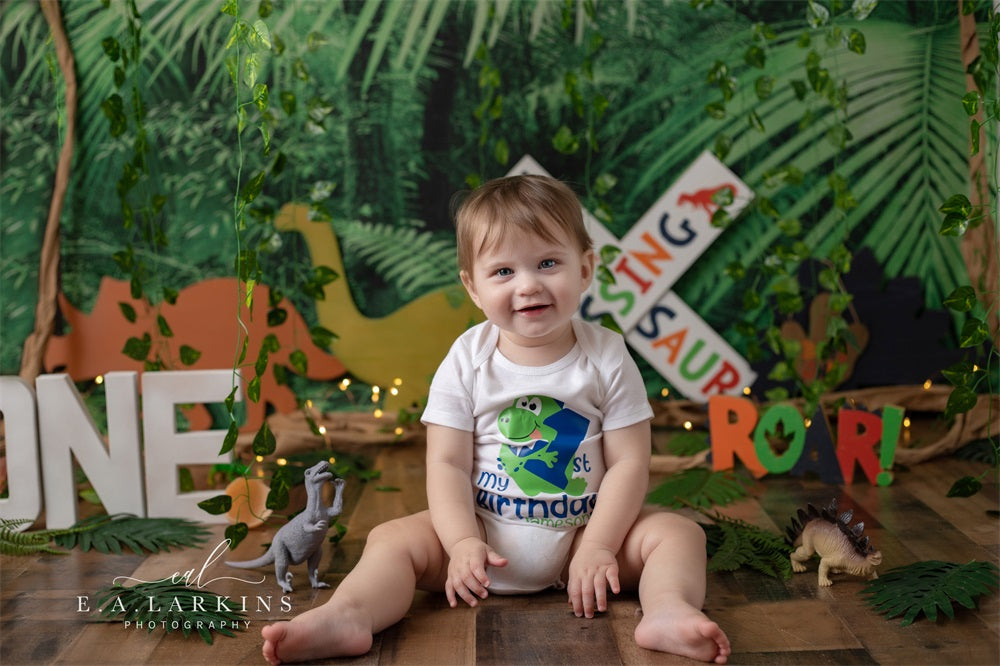 Kate Summer Wild Jungle Dinosaur Backdrop Designed by Erin Larkins