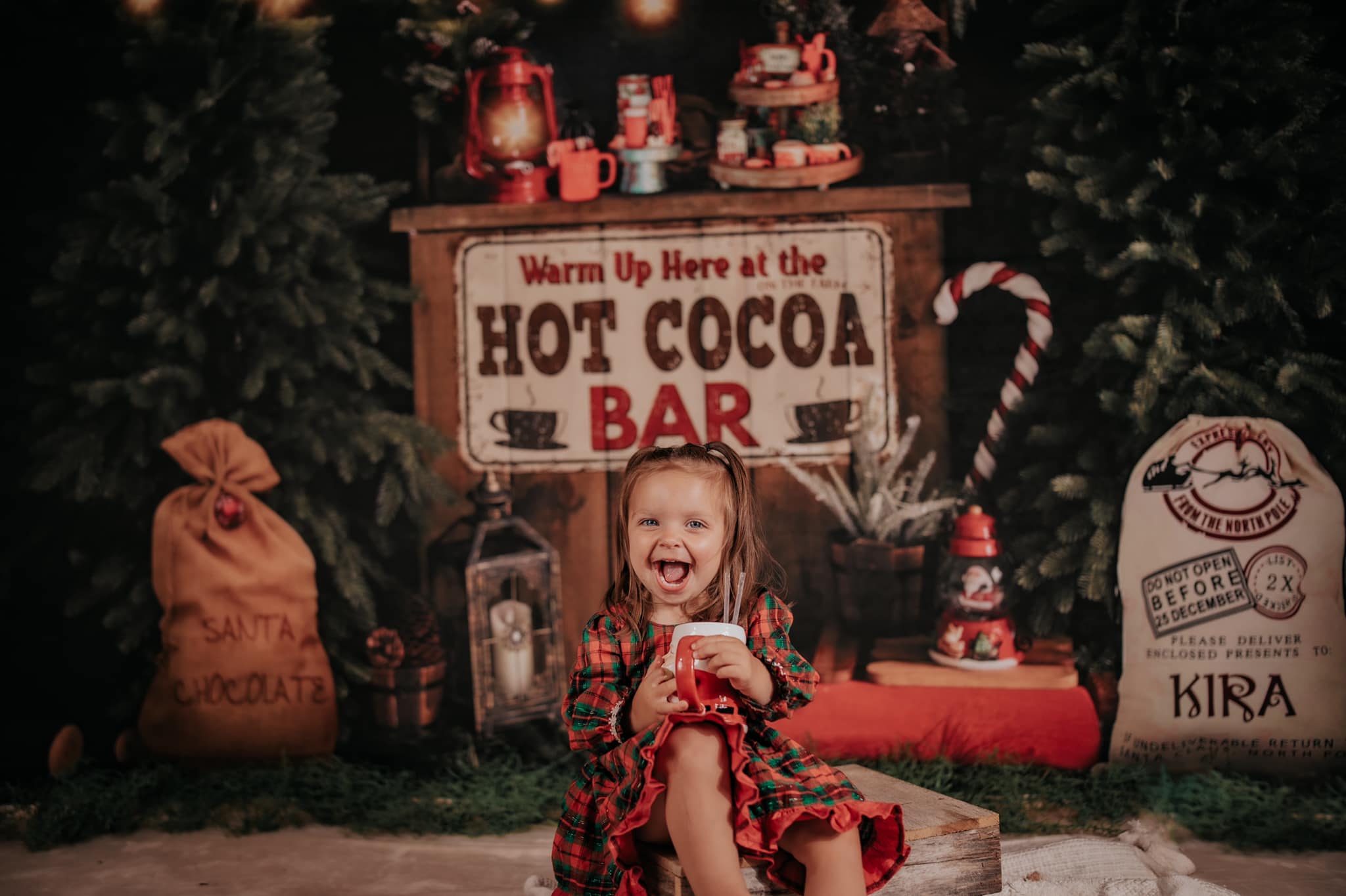 Kate Christmas Trees Hot Cocoa Party Backdrop for Photography -UK